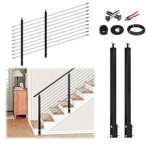 lot 151839 image: Retails for $146 5-10FT Complete Side Mount Stair Cable Railing System Set 36 Black Stainless Steel Stair Railing Post Kit No Handrail Adjustable Top Fit for 25-35 Degrees Indoor Outdoor Stairway DIY HU12