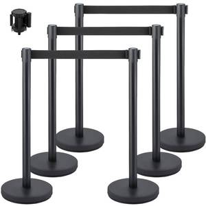 lot 151843 image: Retails for $130 VEVOR Crowd Control Stanchion Set, Stanchion Set with 6.6 ft2 m Black Retractable Belt, Black Crowd Control Barrier wConcrete and Solid Metal Base - Easy Connect Assembly (6)