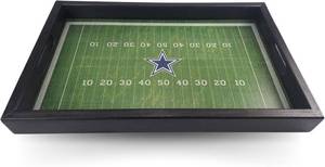 lot 151851 image: Dallas Cowboys NFL Football Field Wooden Tray by Fan Creations- Decorative Team Logo Server with Handles for Food & Drink- for Game Day Entertaining or Tabletop Organizer - Show Your Cowboys Pride