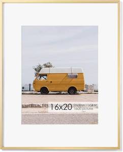 lot 151854 image: Fun Memories 16x20 Metal Picture Frame with 11x14 Mat, Brushed Aluminum Finish, Tempered Glass Front, and Attached Hanging Hardware(Gold, Pack of 1)
