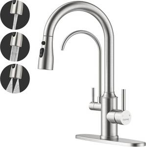 lot 251314 image: DAYONE Kitchen Faucet with Pull Down Spayer and Water Filter, 3 in 1 Sink Faucet with Drinking Water, 3-Way Kitchen Faucet with Purfied Water Faucet, Cold and Hot Mixer Filter Tap, Brushed Nickel