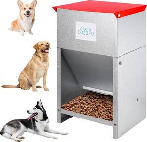lot 251316 image: Dog Feeder - Galvanized Metal Pet Food Station for Indoor & Outdoor Use - Automatic Gravity-Fed Dispenser Suitable for Small, Medium, and Large Dog Breeds - Capacity 25 Pounds of Dry Kibble