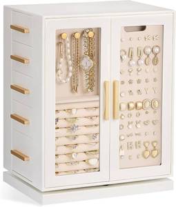 lot 251320 image: Lolalet Rotating 360 Jewelry Box, Clear Window Jewellery Storage for Earrings Bracelets Necklaces Rings, Large Vertical Organizer for Women -White
