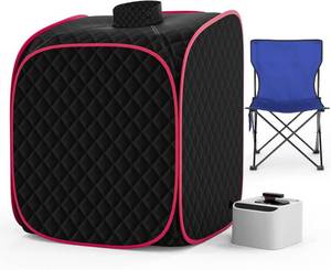 lot 251324 image: Portable Steam Sauna Box at Home, 9 Levels Heating, Sauna Tent for Home with Steamer and Folding Chair, Sauna Box for Relaxation, Detoxification, Spa, Sauna Box