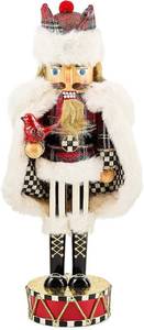 lot 251332 image: MACKENZIE-CHILDS Decorative Nutcracker Figurine, Wooden Nutcracker Christmas Home Decor, Tartan Cardinal