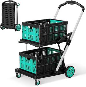 lot 251342 image: Retails for $200 Collapsible Shopping Cart, 8-in-1 200LBS Multi Functional Utility Cart with 2 Storage Crate, Adjustable Handle Grocery Cart on Wheels for ShoppingWarehouseOfficeSupermarket - Blue