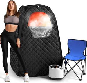 lot 251343 image: Single Person Sauna, Portable Steam Sauna Full Body for Home Spa, Sauna Tent with Steamer 2.6L 1000W Steam Generator, 90 Minute Timer, Chair, Remote Control Included(Black)