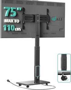lot 251344 image: Retails for $110 WALI Rolling TV Stand with Power Outlet, Mobile Tall TV Stand Mount on Wheels for 32-75 inch TV up to 110 lbs, Swivel Height Adjustable TV Cart with Wood Base for Bedroom(TVDVD-7PR), Black