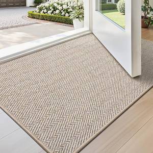 lot 351422 image: LUMI Ultra Thin Indoor Door Mat for Entrance 24x36, Non Slip Entryway Mat, Low Profile Doormat, Unique Herringbone Design Carpet for Inside, Patio, Porch, Beige