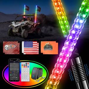 lot 351425 image: Ehaho 2PCS 1FT Whip Lights for UTV ATV with Spring Base, Tripled Brighter Led Whip Light WRocker Switch & 6 Flags, Spiral Chasing Lighted Antenna Whip with APP & Remote Control for RZR SXS Can-Am