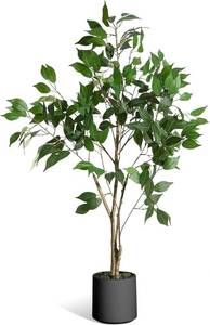 lot 351443 image: 7FT Tall Artificial Ficus Tree Indoor, Faux Silk Plant with Realistic Wood Trunk & Fruit, Large Potted Office Decor for Home, Living Room, Modern House Plant