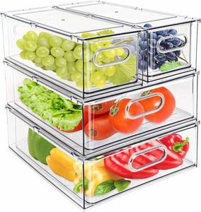 lot 351444 image: Eanpet 4Pack Stackable Refrigerator Organizer Bins Pull Out Drawer Large Vegetable Fruit Storage for Fridge Organizer Drawers with Handle Clear Food Storage Container Box for Kitchen Pantry Cabinet