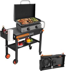 lot 351447 image: Retails for $110 Grill Table Stand Cart for Blackstone Griddle - Universal Foldable Design Fits 17-22 Inch Grills and 12 Pizza Ovens, 20s Setup, 4 Wheels, Magnetic Strip etc (Camping, Backyard Cooking Accessories)
