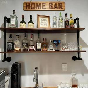 lot 351450 image: Retails for $109 ROGMARS Industrial Pipe Solid Wooden Floating Book Shelves for Living Room Wall Shelving Kitchen Wall Shelves Bar Shelving 48 inch Rustic Farmhouse Shelves 2 Tier