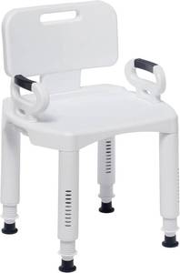 lot 351452 image: Drive Medical RTL12505 Handicap Bathroom Bench with Back and Arms, White