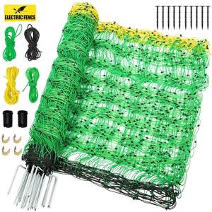 lot 451850 image: Retails for $110 Electric Fence Netting, 42.6 H x 164L Electric Anti-Predator Poultry Fence, PE Net Fencing Kit with 14 Posts Double Spiked, Movable Livestock Nets for Sheep, Hogs, Cattle