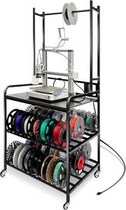 lot 451852 image: 3D Printer Stand with Double Layer 3D Printer Filament Storage Rack with Rolling Spools Holder Racks Cart with Wheels Heavy Duty Shelf Hold Spool PLA, ABS, PETG for Garage Office Workshop(Black)