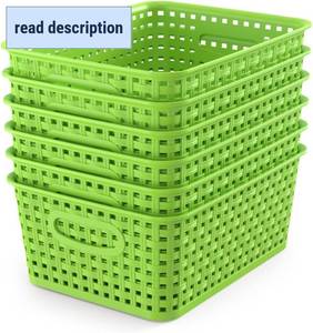 lot 451842 image: WYT 6-Pack Plastic Small Shelf Storage Weave Baskets Organizing for Cabinets and Pantries, Green