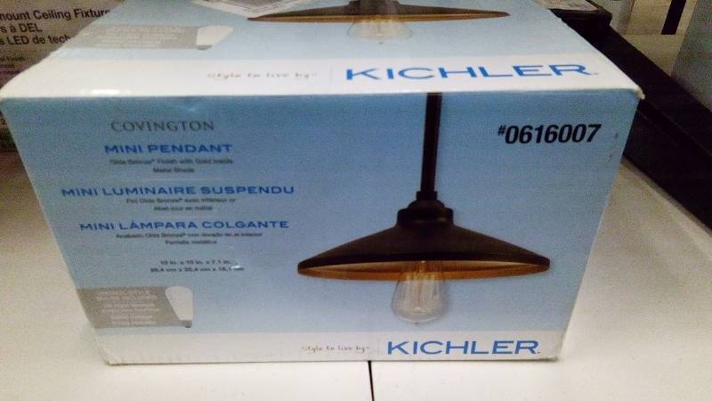 lot 4284 image: Kichler Lighting Covington 10-in Olde Bronze Rustic Mini Cone Pendant 0616007