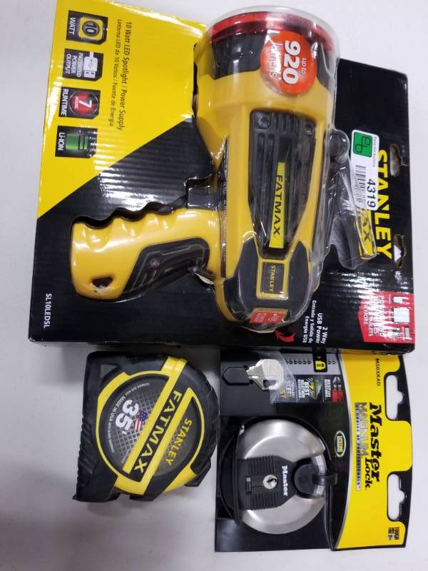 lot 4319 image: Stanley  max flashlight tape measure and lock
