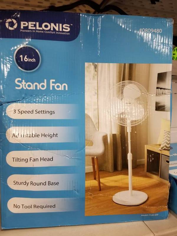 lot 4343 image: new - Pelonis 16-in 3-speed Oscillating Stand Fan - White - Fs40-8m