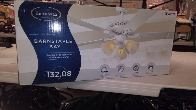 lot 4459 image: Barn staple Bay white ceiling fan