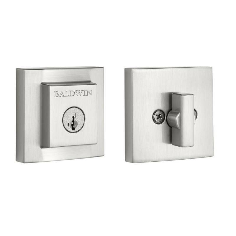 lot 4471 image: Baldwin 380SDB15S 80SDB15S Square Single Cylinder Deadbolt with Smart Key - Satin Nickel