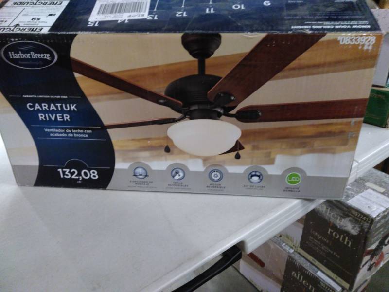 lot 4500 image: Casual Style 52 Ceiling Fan Bronze Finish 5 Blades 3 Speed Downrod W Light