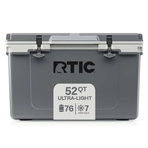 lot 4253002 image: RTIC 52 QT Ultra-Light Hard-Sided Ice Chest Cooler, Fits 76 Cans, Dark Grey & Cool Grey MSRP $229.00