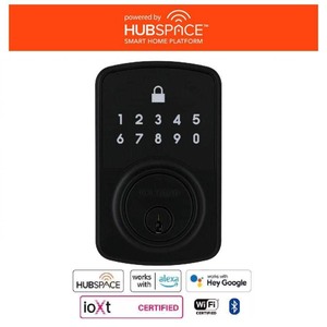 lot 4253007 image: Square Compact Matte Black Electronic Single Cylinder Deadbolt Wi-Fi Enabled Powered by Hubspace