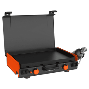 lot 4253053 image: Blackstone Adventure Ready 20��x14�� 2-Burner Propane Camping Griddle with Latching Hood and Handle MSRP $159.00