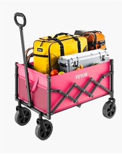 lot 4253085 image: VEVOR Collapsible Wagon Carts, 120L & 225LBS Folding Wagons with All-Terrain Wheels, Heavy Duty Outdoor Utility Cart with Adjustable Handle, Portable Camping Cart for Beach Grocery Garden Pink & Black MSRP $44.99