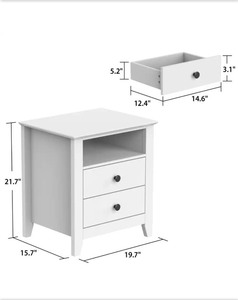 lot 4253097 image: White Wooden Standard Nightstand, End Table with 2 Drawers and Open Shelf, 19.7 L x 15.7 in. W x 21.7 in. H MSRP $87.53