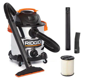 lot 4253122 image: 10 Gal. 6.0 Peak HP Stainless Steel Shop Vacuum Wet Dry Vac with Filter, Locking Hose and Accessory Attachments WD1060 MSRP $135.00 (See Pictures and Description)