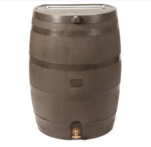 lot 4253155 image: 50 Gal. Rain Barrel Walnut Color with Brass Spigot MSRP $100