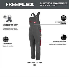 lot 42530172 image: MilwaukeeMens Gray 36 in. x 30 in. FREEFLEX Unlined Bib Overalls MSRP $119