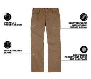 lot 42530175 image: MilwaukeeMens 32 in. x 30 in. Khaki CottonPolyester Work Pants with 7 Pockets MSRP $49.97