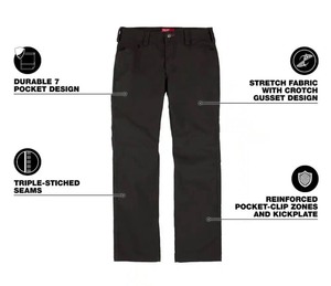 lot 42530179 image: MilwaukeeMens 32 in. x 32 in. Black CottonPolyester Work Pants with 7 Pockets MSRP $49.97