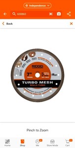 lot 42530186 image: RIDGID7 in. Turbo Mesh Rim Diamond Blade MSRP $58