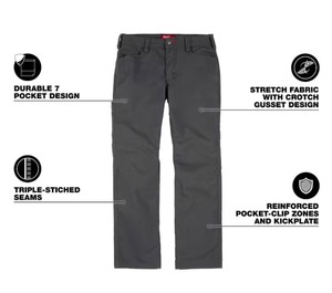 lot 42530188 image: MilwaukeeMens 34 in. x 30 in. Gray CottonPolyester Work Pants with 7 Pockets MSRP $49.97