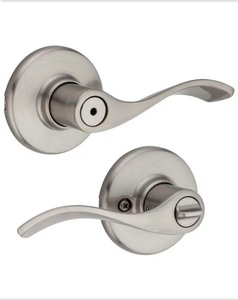 lot 42530195 image: KwiksetBalboa Satin Nickel Privacy Door Handle with Lock for Bedroom or Bathroom featuring Microban Technology MSRP $25.47