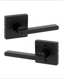 lot 42530199 image: KwiksetHalifax Square Matte Black Privacy BedBath Door Handle with Lock MSRP $39.47