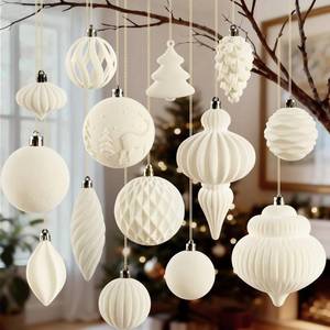lot 1217 image: 18Pcs Velvet Christmas Tree Ornaments Set, White Shatterproof Flocked Christmas Decorations Bulk for Tree, Classic Decorative Hanging Ball Ornaments for Xmas Holiday Home Party Decor