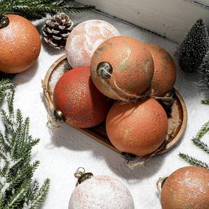 lot 1219 image: 12 Pcs 3.15 Large Rustic Vintage Neutral Textured Farmhouse Brown 2025 Christmas Ornaments Ball for Christmas Tree Decor,Boho Orange Copper Hanging Xmas Ornaments Shatterproof Ball for Home Decor
