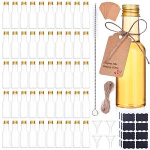 lot 1225 image: 100 Pcs Mini Liquor Bottles, 1.7oz Shot Bottle with Caps 50ml Plastic Spirit Bottles, 4 Liquid Funnels, Kraft Tags, Brush and String, for Wedding, Baby Banquet, Party��Gold Cap��