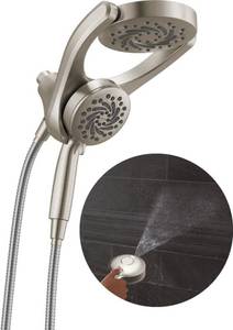 lot 1226 image: Delta 5-Setting HydroRain 2-in-1 Dual Shower Head with ProClean Spray, Brushed Nickel High Pressure Shower Head with Handheld Spray, 1.75 GPM Flow Rate, Satin Nickel 75419SN