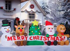 lot 1236 image: JOYIN 8 FT Long Christmas Inflatable Decoration Four Xmas Characters and Christmas Tree Blow Up Inflatables Decor with Build-in LEDs for Xmas Party Snowman Reindeer Santa Gingerbread Man Outdoor Decor