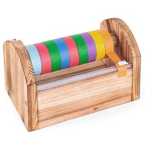 lot 1243 image: Wooden Masking Tape Dispenser for Kids - Colored Masking & Washi Tape Holder with Sliding Cutter, Multi Roll Craft Tape Dispenser Organizer for Children Gift Wrapping (Slide Cutter)