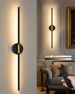 lot 1252 image: Lumiquesce 8000mAh Battery Operated Wall Sconce - 24 Inch, Rechargeable, Dimmable, 3000K-6000K, Remote, Touch Control, Timer, 350° Rotate, LED Wall Lamps for Living Room, Bedroom, Black Gold