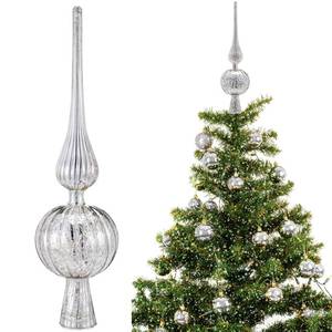 lot 1253 image: Gejoy Mercury Glass Finial Christmas Tree Topper 12 Inches Vintage Spherical Xmas Tree Topper Mid Century Christmas Ornament for Home Xmas Holiday Party Decorations(Sliver)
